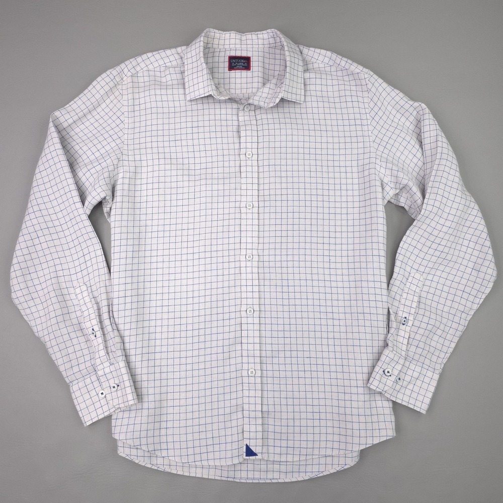 UNTUCKit Shirt Mens XL Gray Check Linen Slim Fit Button Up Long Sleeve Casual
